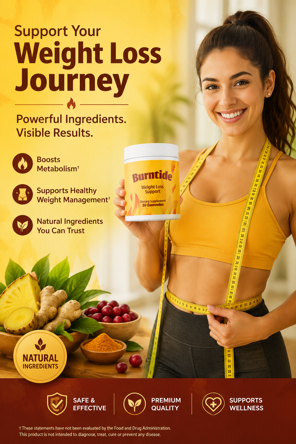 Woman holding a bottle of Burntide Apple Cider Vinegar and BHB weight loss support gummies